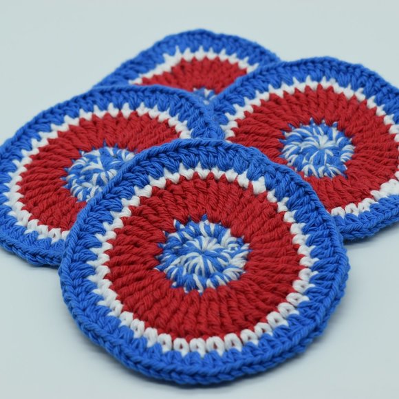 Handcrafted Independence Day Crochet Coasters Set of Four - Picture 1 of 5